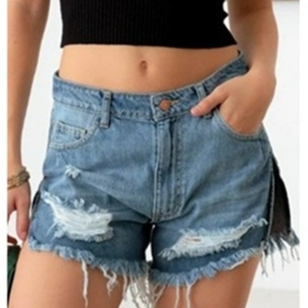 Denim Shorts, Frayed, New with Tags, Medium Size
